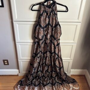 Julia Jordan Paisley Print Sleeveless Stretch Satin Maxi Dress, size 12
